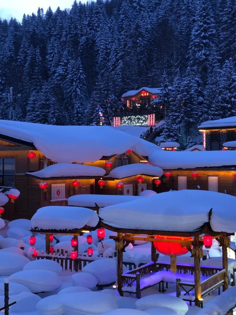 China Snow Town night view