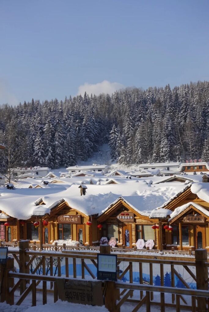 China Snow Town day view